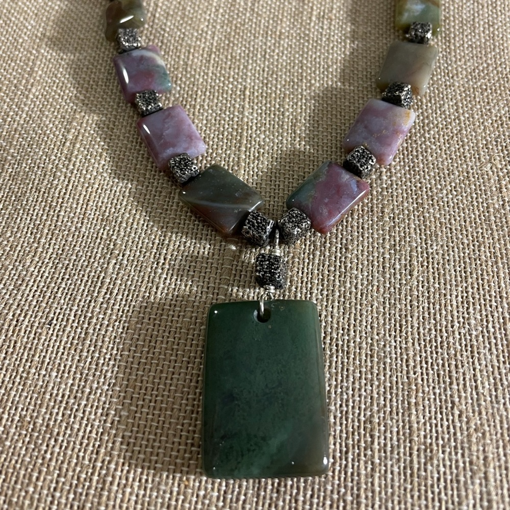 Natural Stone Beaded Statement Piece Pendant Neck… - image 4